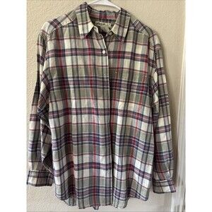 Eddie Bauer Men's Medium Button-Down Shirt – Green Red Plaid Long Sleeve Casual